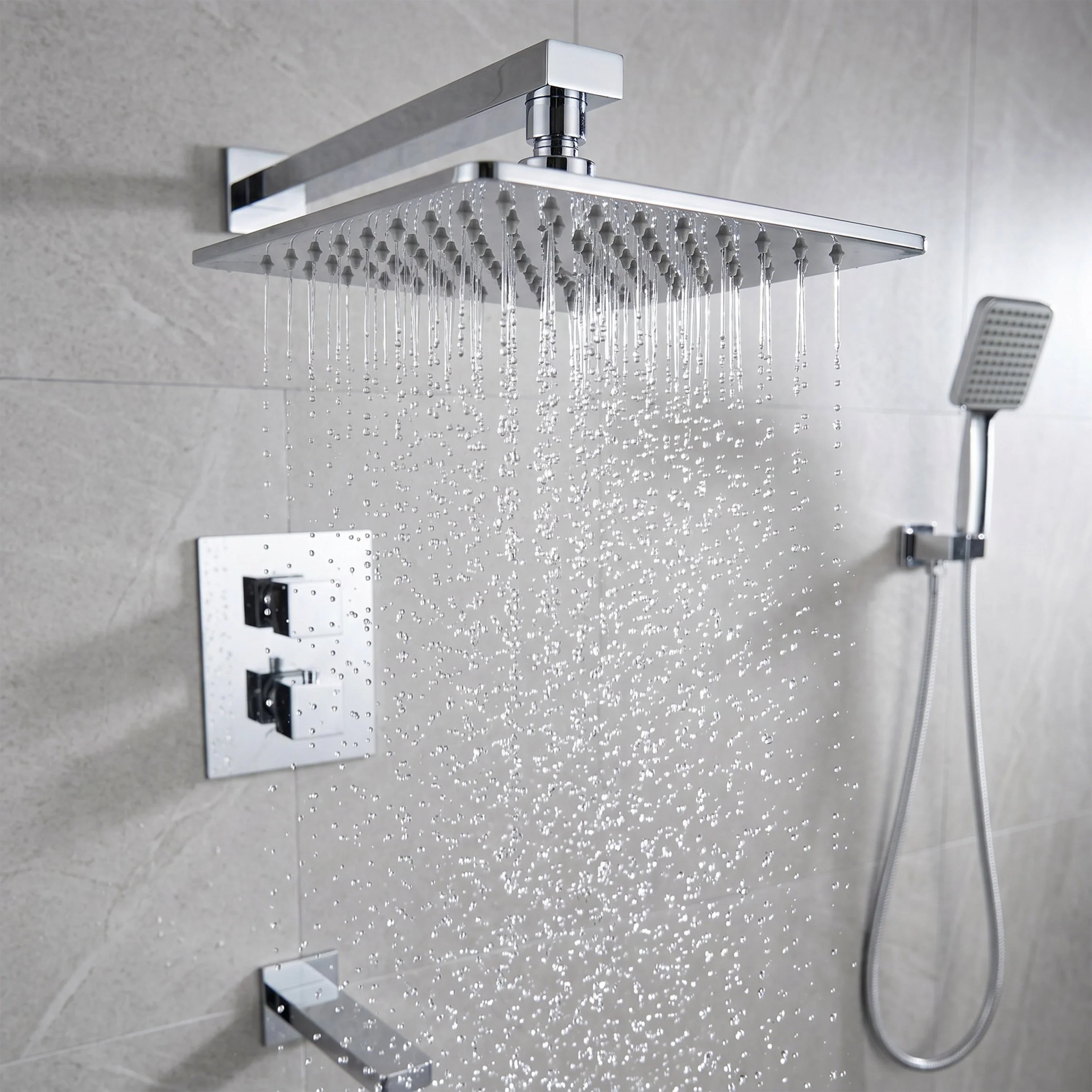 Bali Chrome 3-Function Thermostatic Shower Set with Rain Head & Hand Shower