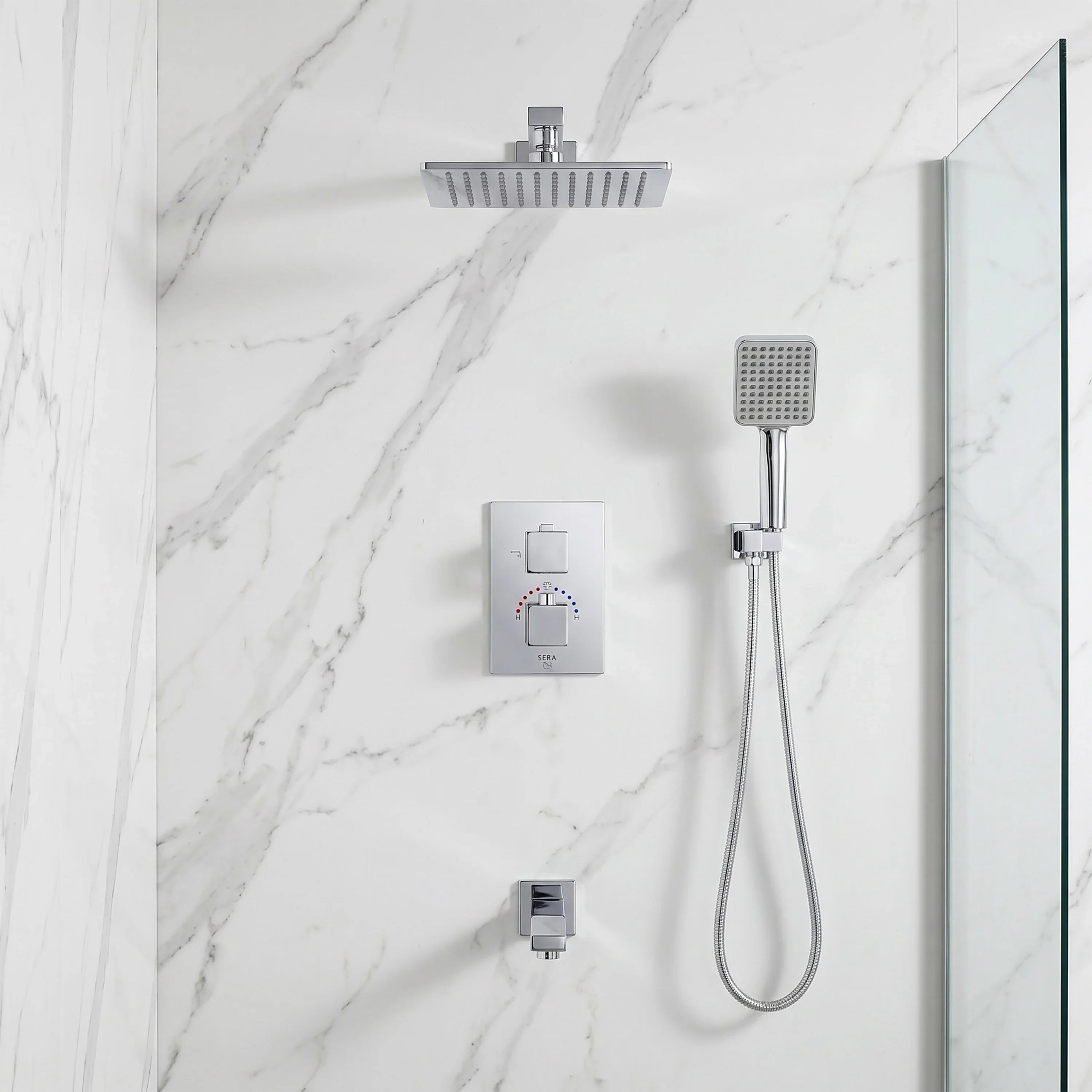 Bali Chrome 3-Function Thermostatic Shower Set with Rain Head & Hand Shower