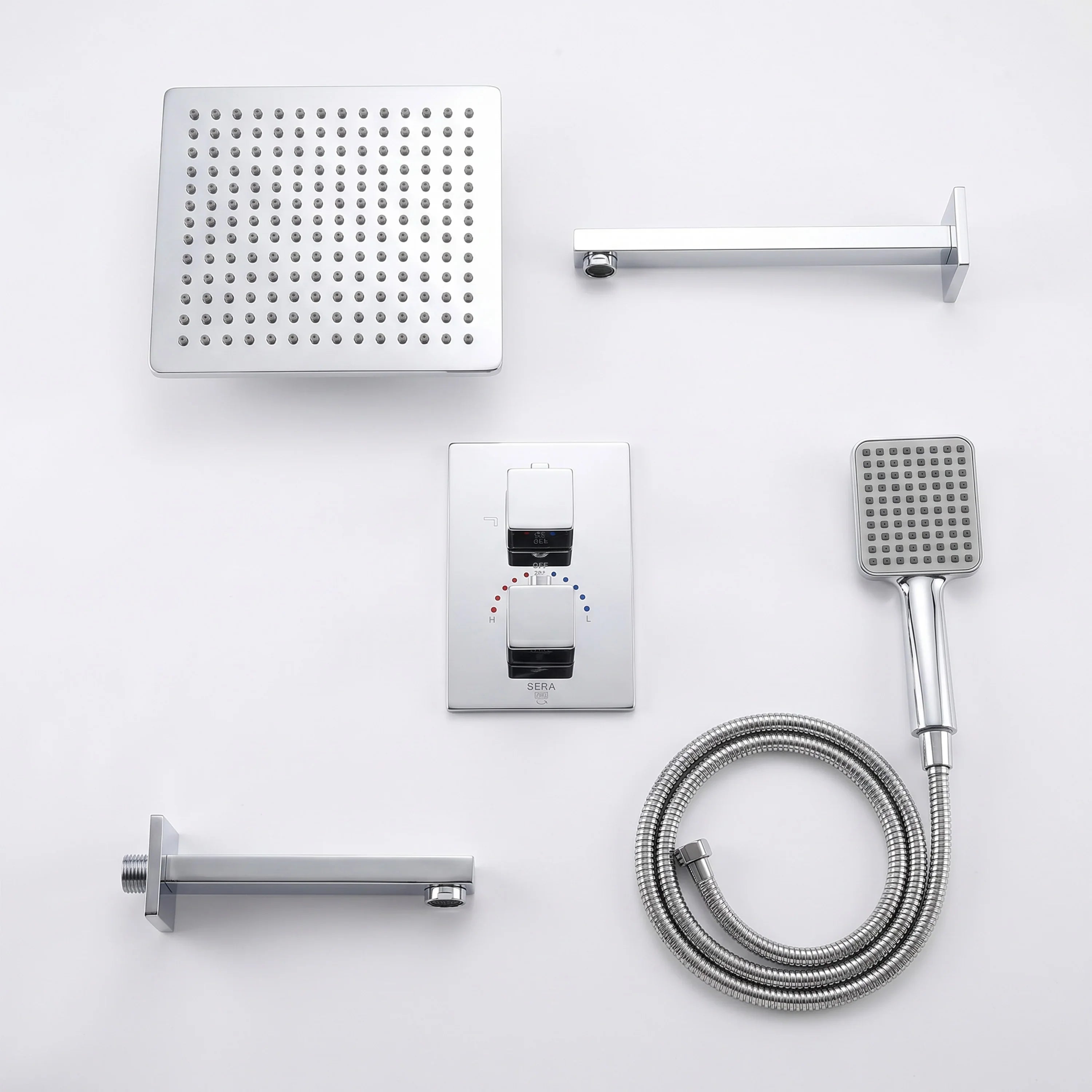Bali Chrome 3-Function Thermostatic Shower Set with Rain Head & Hand Shower