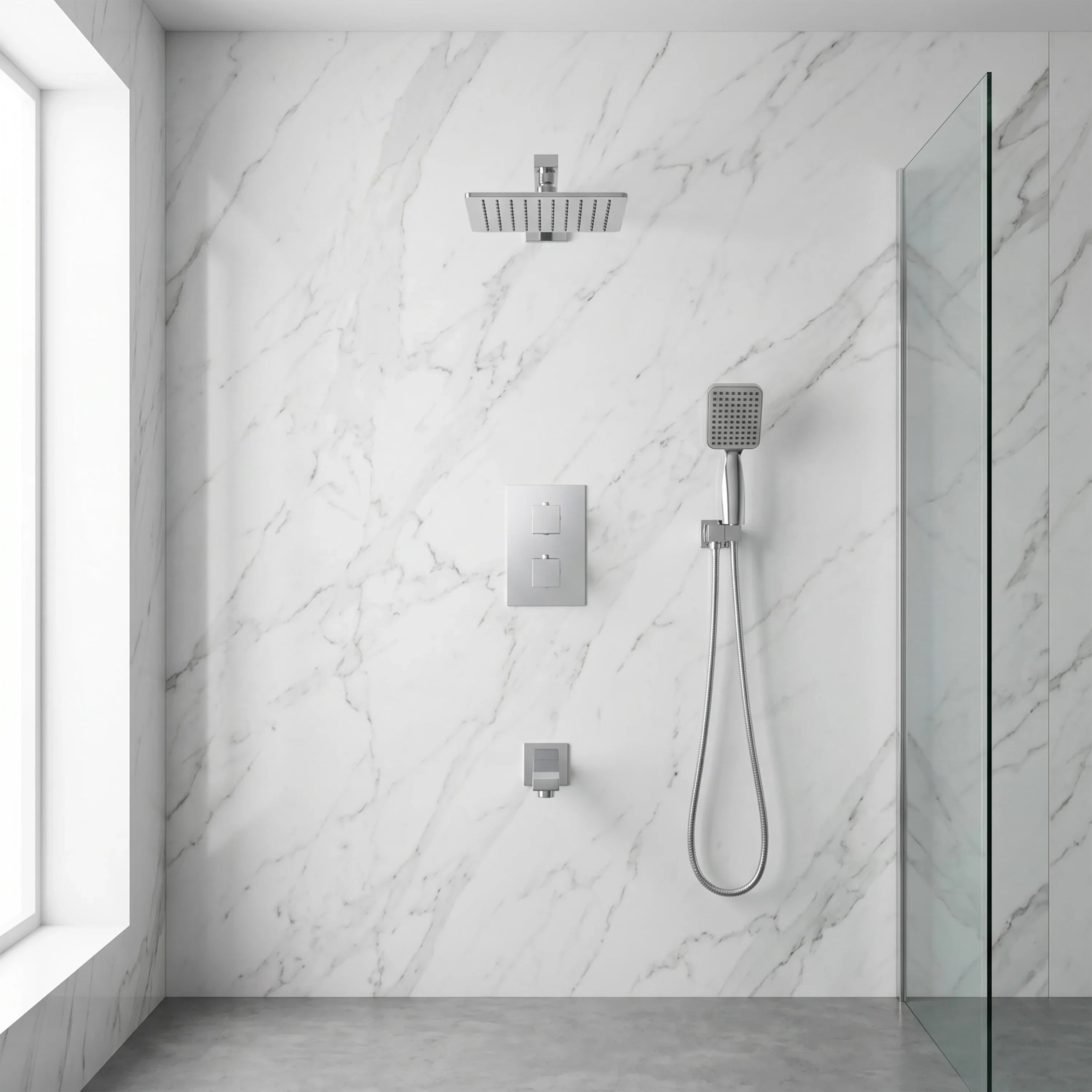 Bali Chrome 3-Function Thermostatic Shower Set with Rain Head & Hand Shower