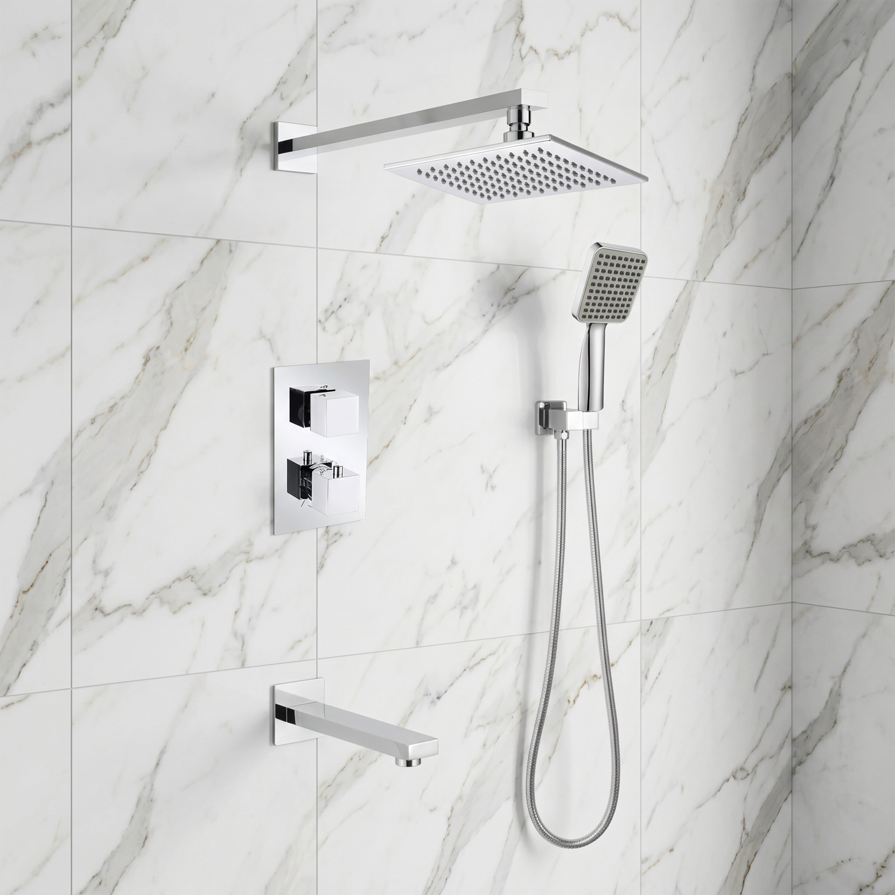 Ensemble de Douche Bali Chrome 3 Fonctions Thermostatique avec Pomme de Pluie