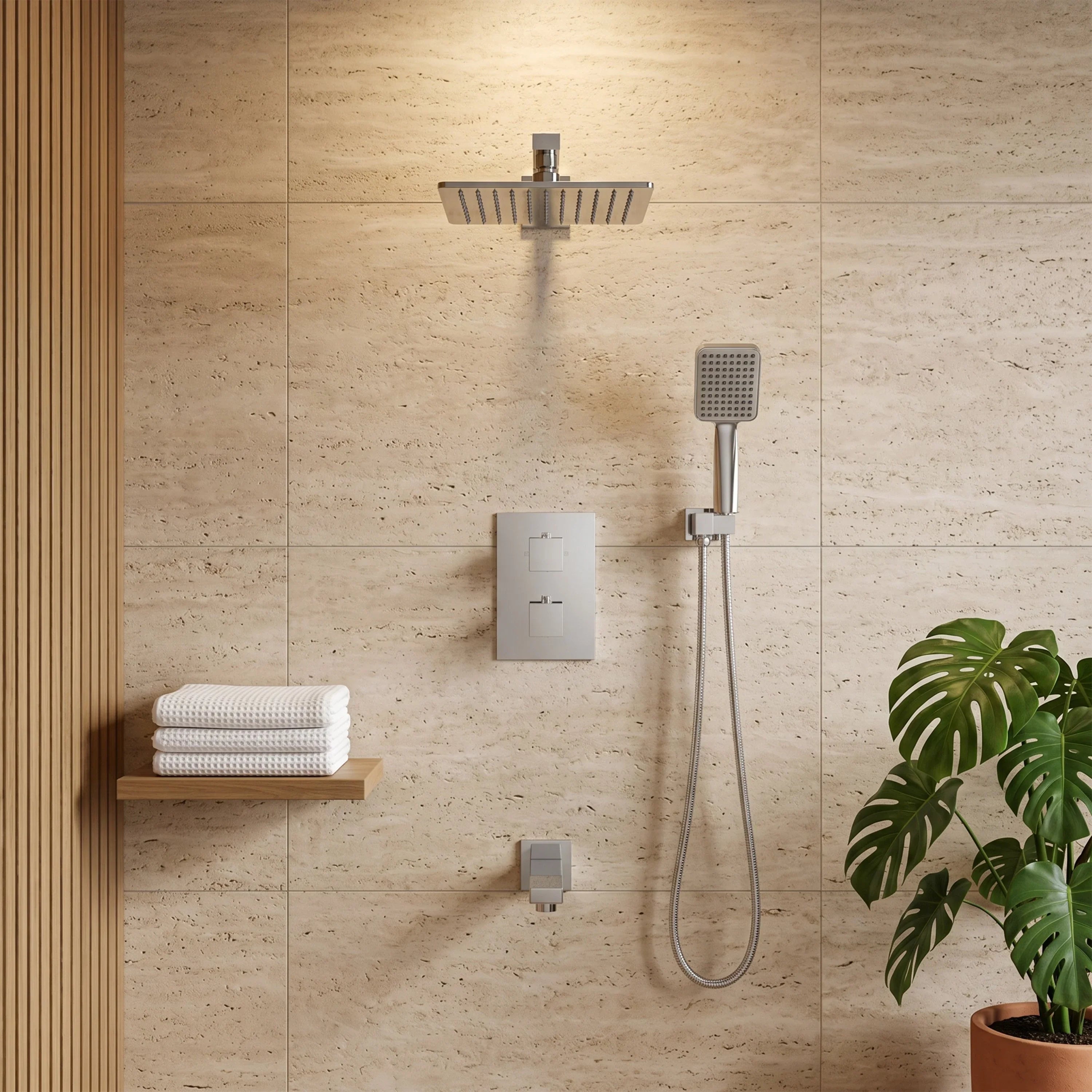 Bali Chrome 3-Function Thermostatic Shower Set with Rain Head & Hand Shower