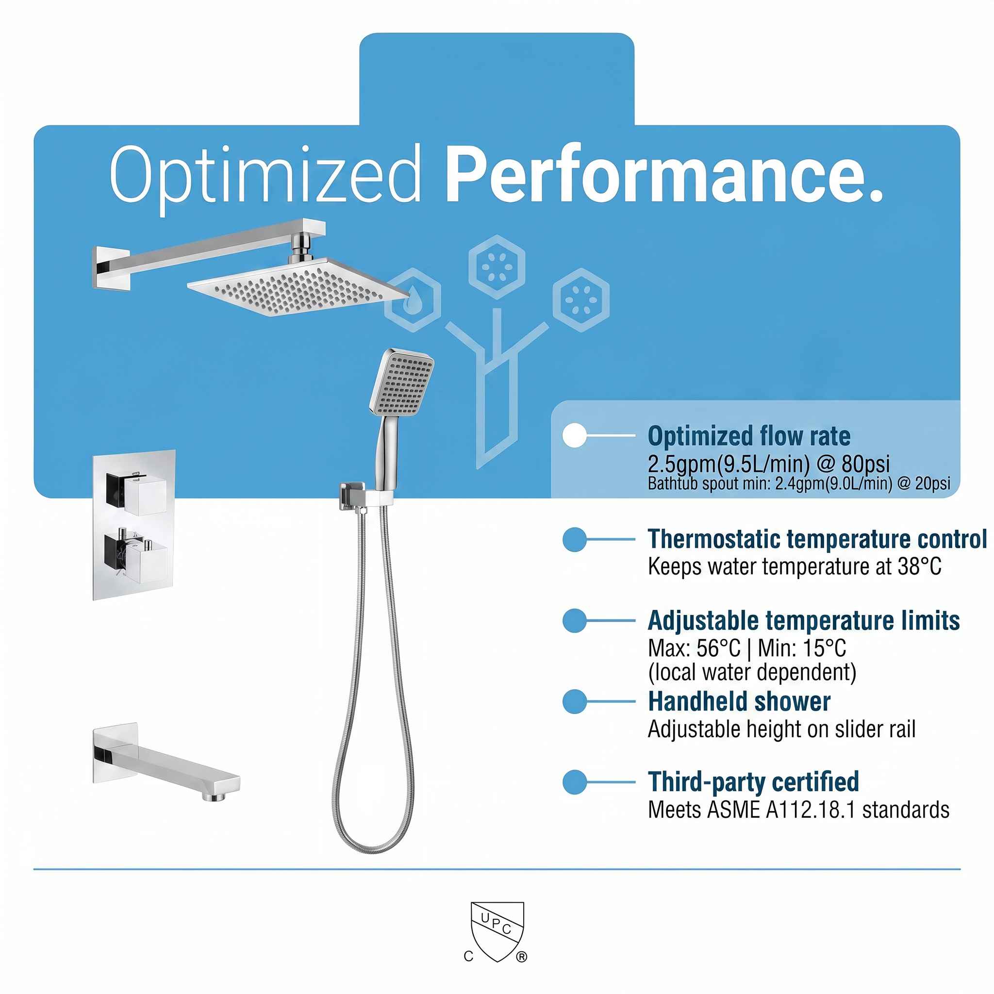 Bali Chrome 3-Function Thermostatic Shower Set with Rain Head & Hand Shower