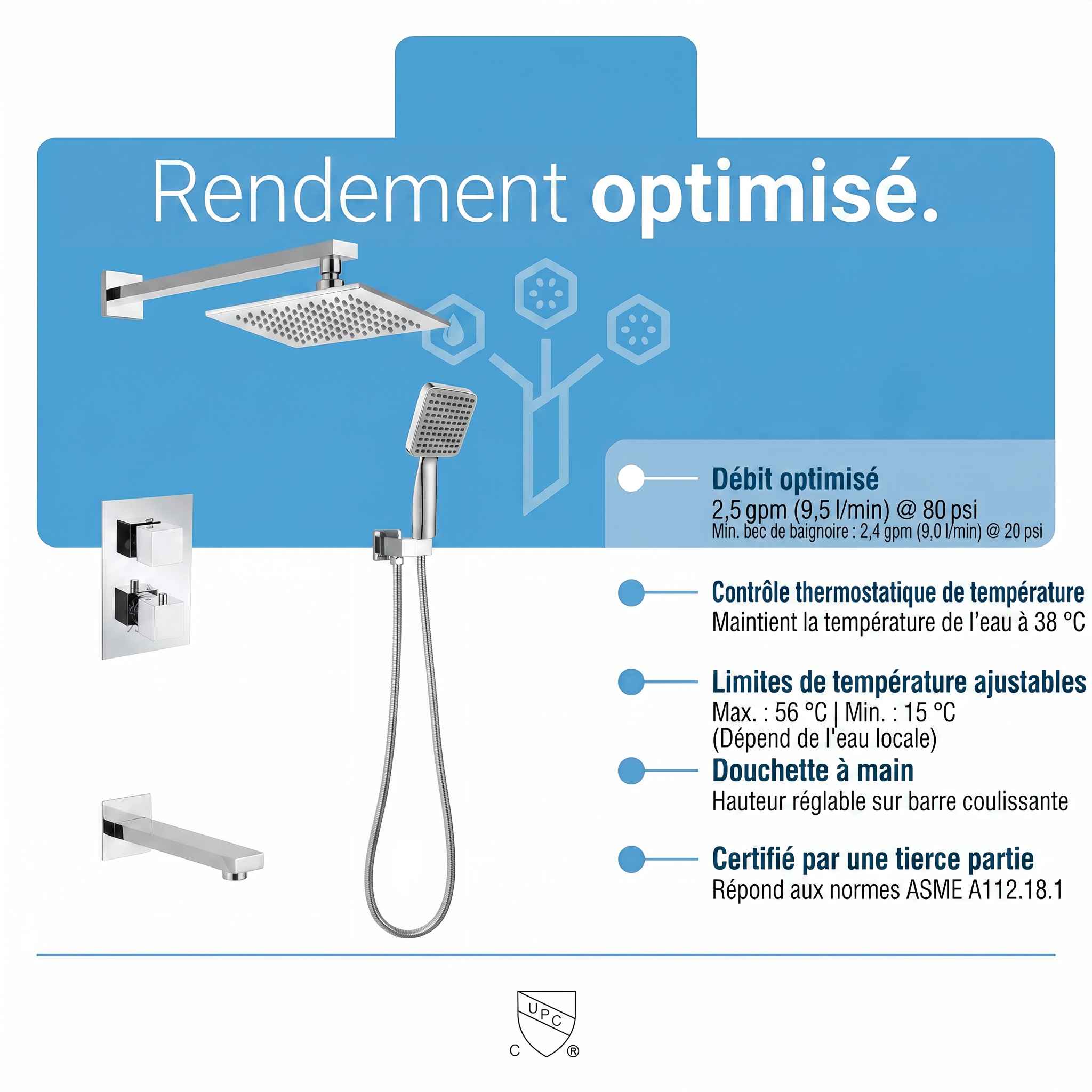 Bali Chrome 3-Function Thermostatic Shower Set with Rain Head & Hand Shower