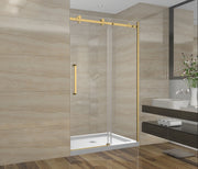 48" x 75" Brushed Gold Alcove Reversible Sliding Shower Door with Square Hardware