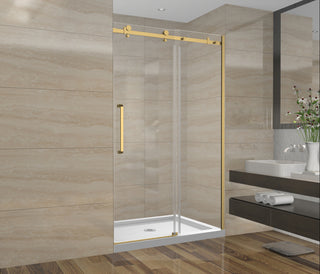 48"W x 75"H x 10mm Alcove Reversible Sliding Shower Door with Square Design Hardware in Brushed Gold