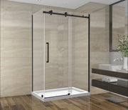 48" x 75" Reversible Sliding Shower Door with Black Square Hardware and 32" Side Panel