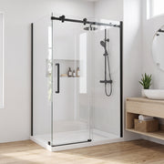 48" x 36" x 75" Reversible Corner Sliding Shower Door in Matte Black with Square Hardware