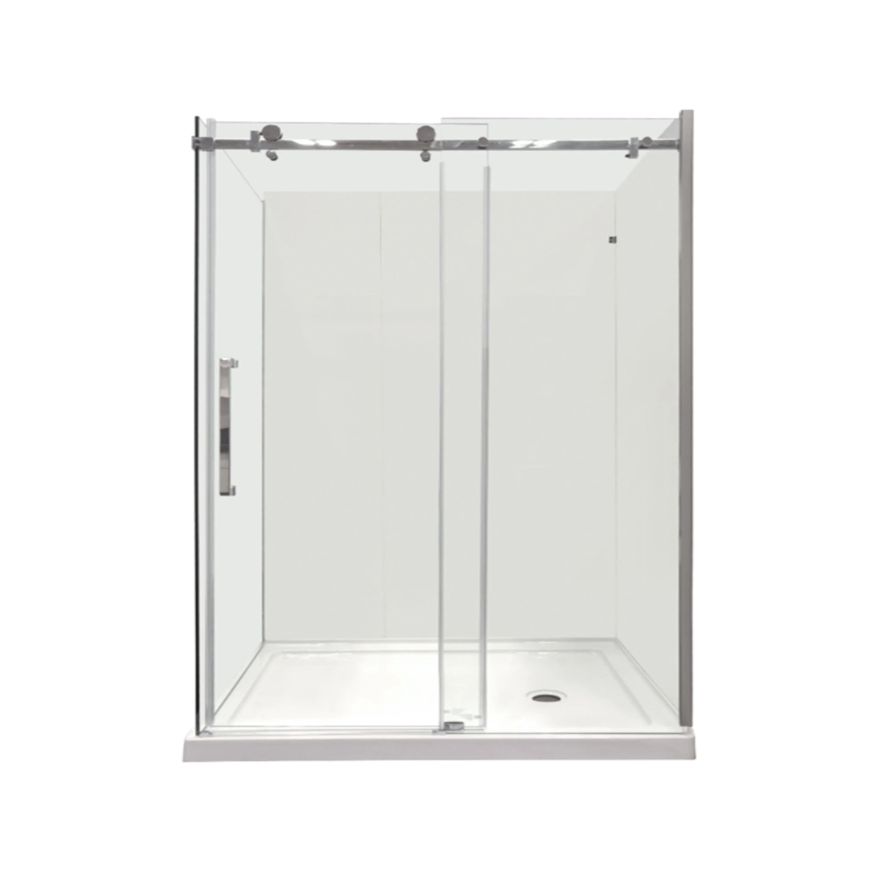 60" x 32" x 75" Chrome Square Hardware Sliding Shower Door Set - 2-Wall Corner Setup