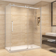 Porte de douche coulissante en coin réversible 60po x 32po x 75po en chrome avec quincaillerie carrée