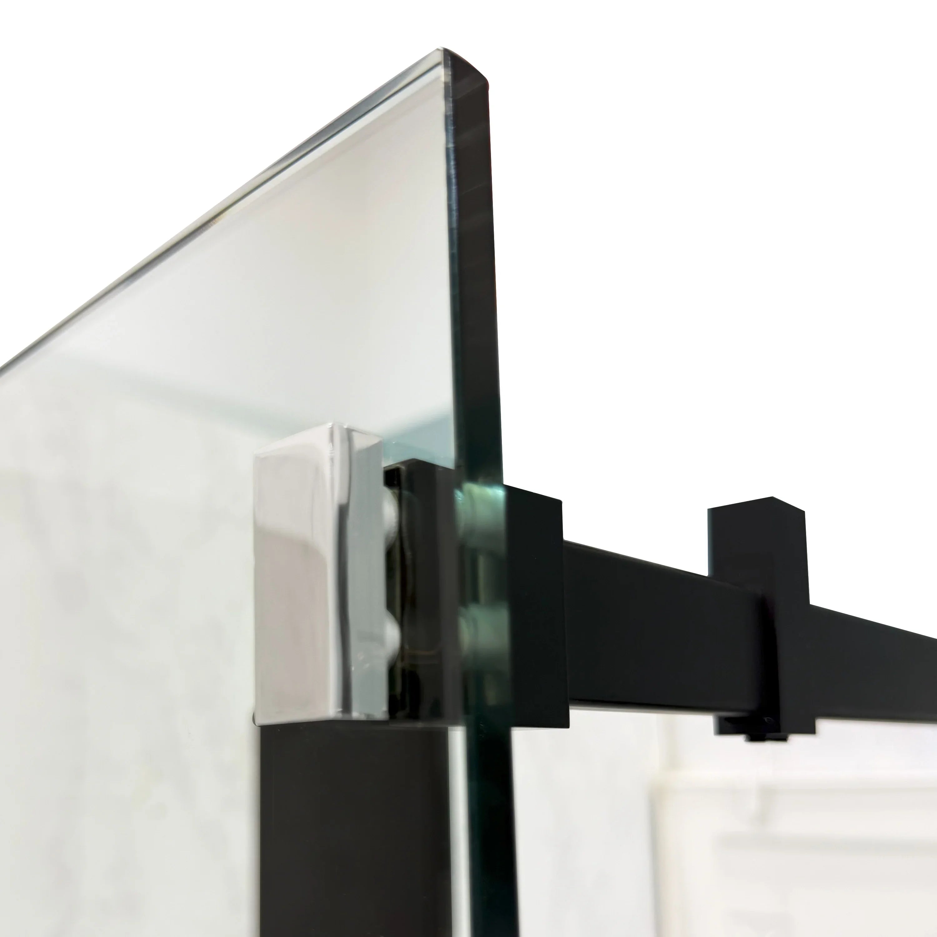48" x 75" Reversible Sliding Shower Door with Black Square Hardware and 32" Side Panel