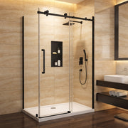 48" x 32" x 75" Reversible Corner Sliding Shower Door in Matte Black with Square Hardware and 10mm Tempered Glass
