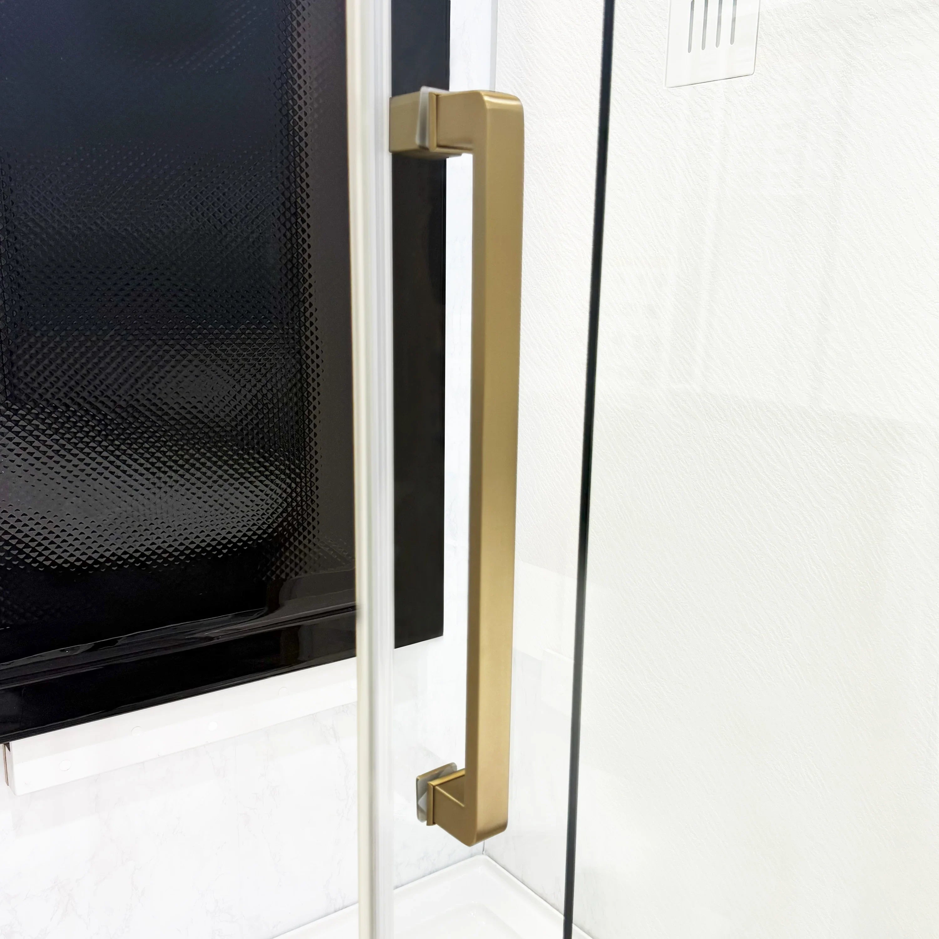48" x 75" Brushed Gold Alcove Reversible Sliding Shower Door with Square Hardware