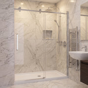 Porte de Douche Coulissante Réversible 60po x 75po – Quincaillerie Carrée Chromée et Verre Trempé 10mm