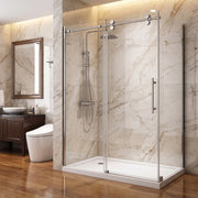 Porte de douche coulissante en coin réversible 60po x 36po x 75po en chrome avec quincaillerie ronde et verre trempé 10mm