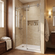 Porte de douche coulissante réversible 48po x 75po en alcôve - Quincaillerie chrome ronde, verre trempé 10mm