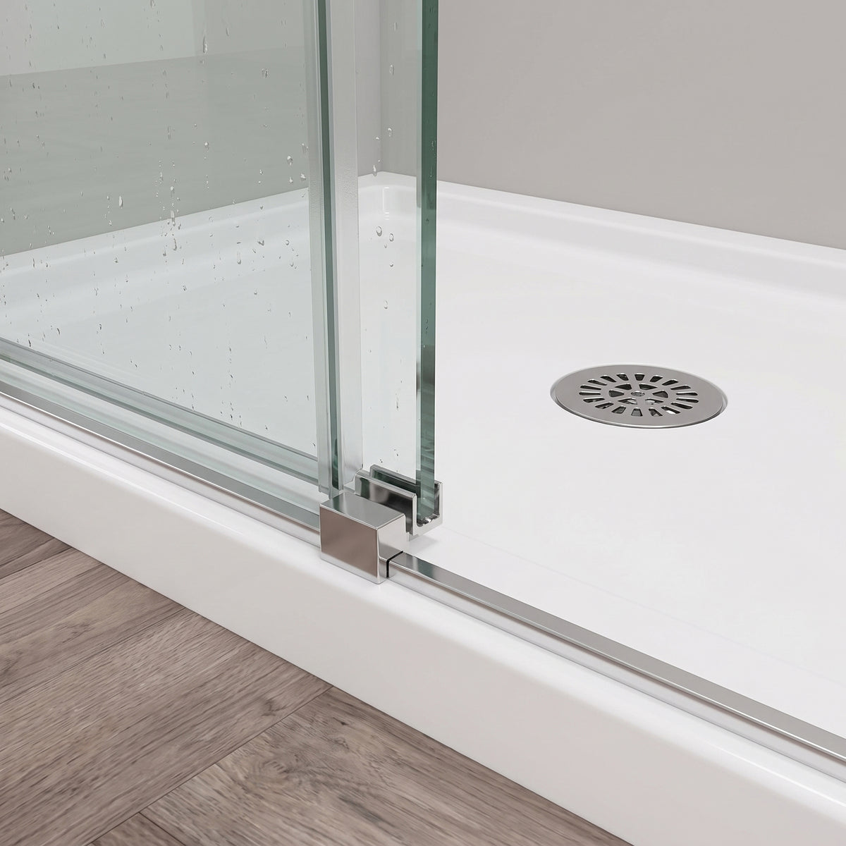 Porte de douche coulissante réversible alcôve 60po x 75po - Quincaillerie ronde chromée, verre 10mm