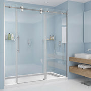 Porte de douche coulissante réversible 72po x 75po en alcôve - Verre trempé 10mm, quincaillerie chromée ronde