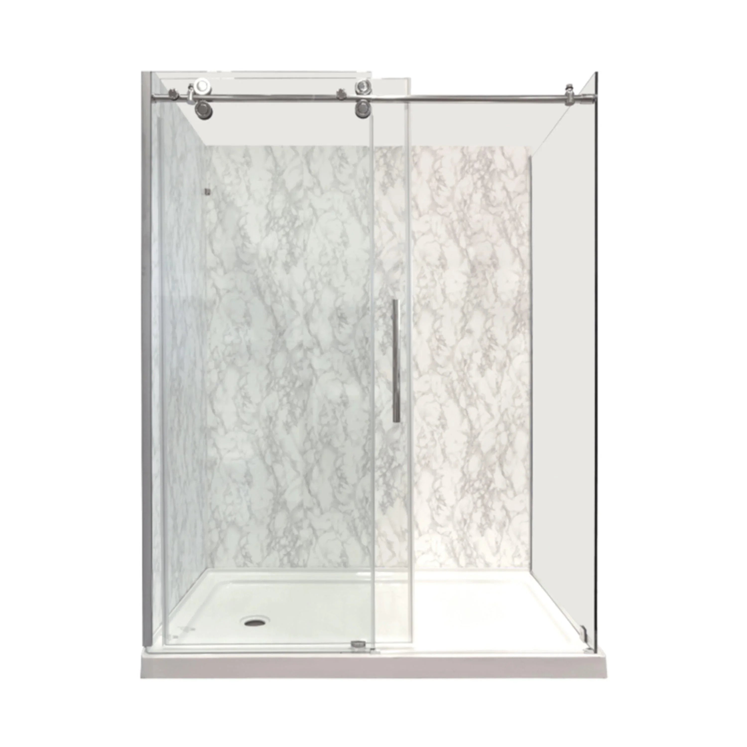 60" x 32" x 75" Chrome Round Hardware Sliding Shower Door Set - 2 Wall Corner Setup