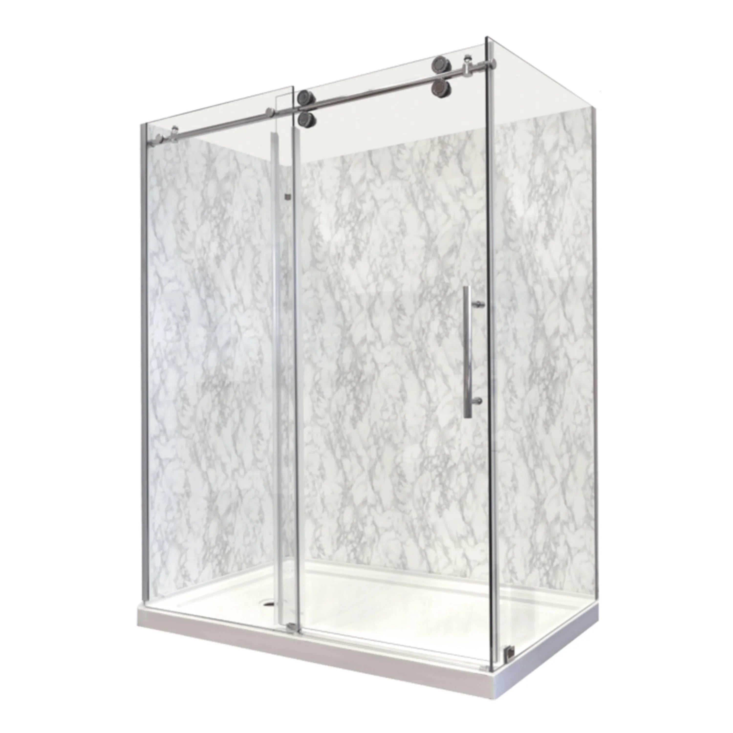 60" x 32" x 75" Chrome Round Hardware Sliding Shower Door Set - 2 Wall Corner Setup