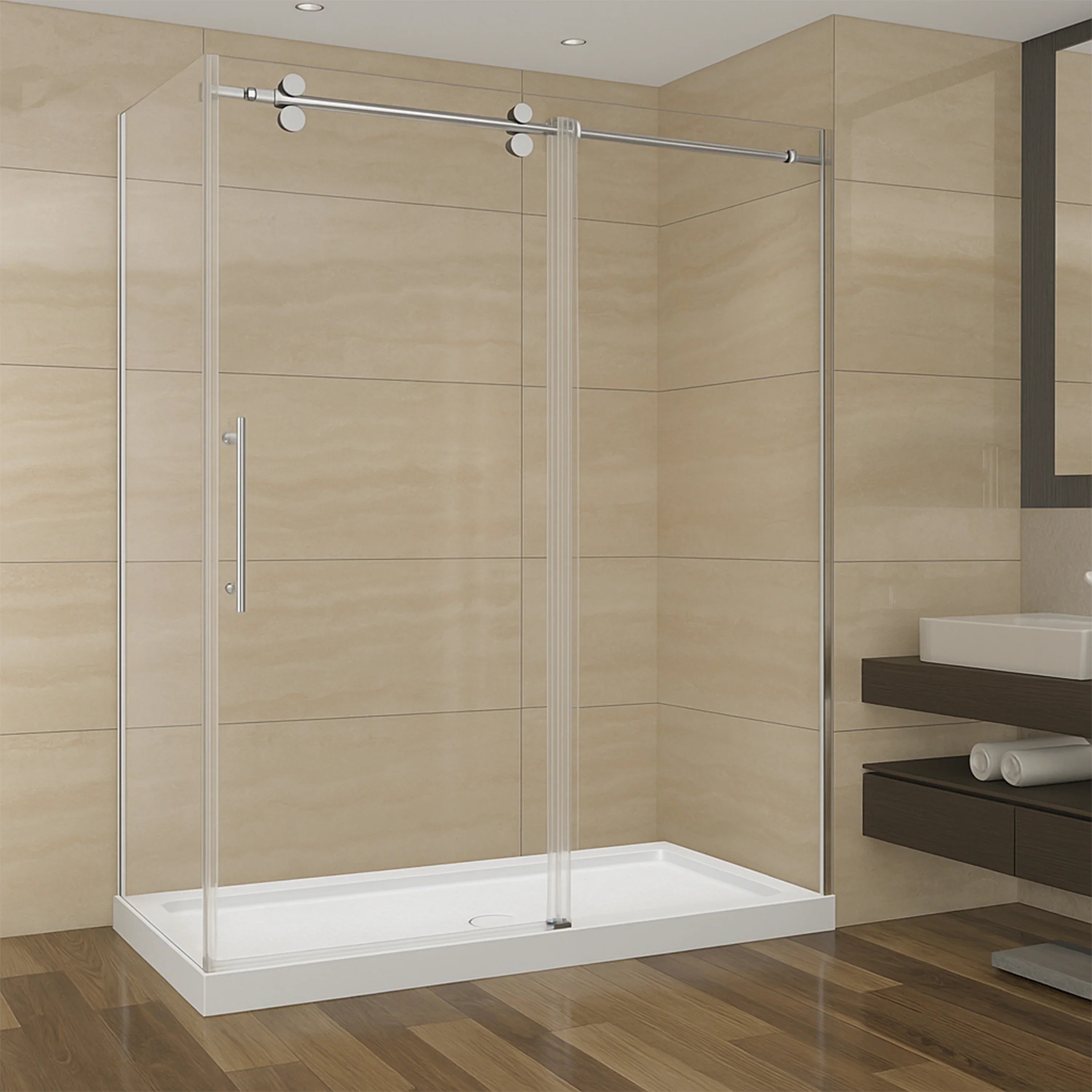 Base de douche rectangulaire en acrylique blanc 60po x 32po avec drain central