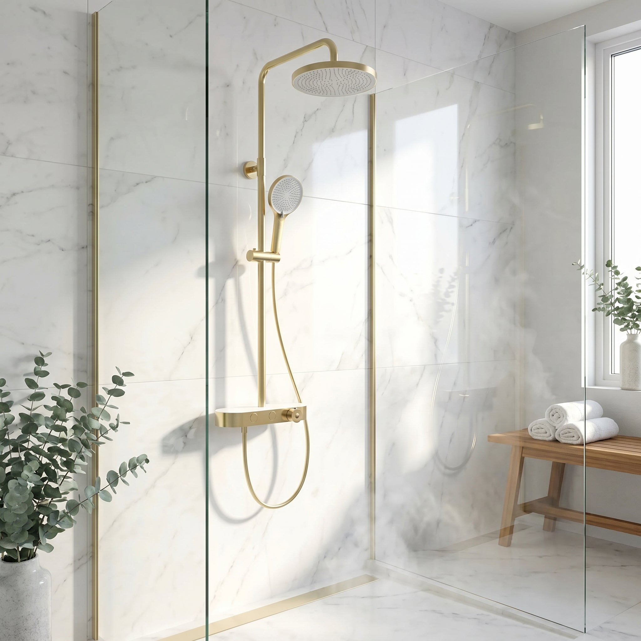 Colonne de douche Halo en Or Brossé avec Thermostatique et Douchette 2 Jets