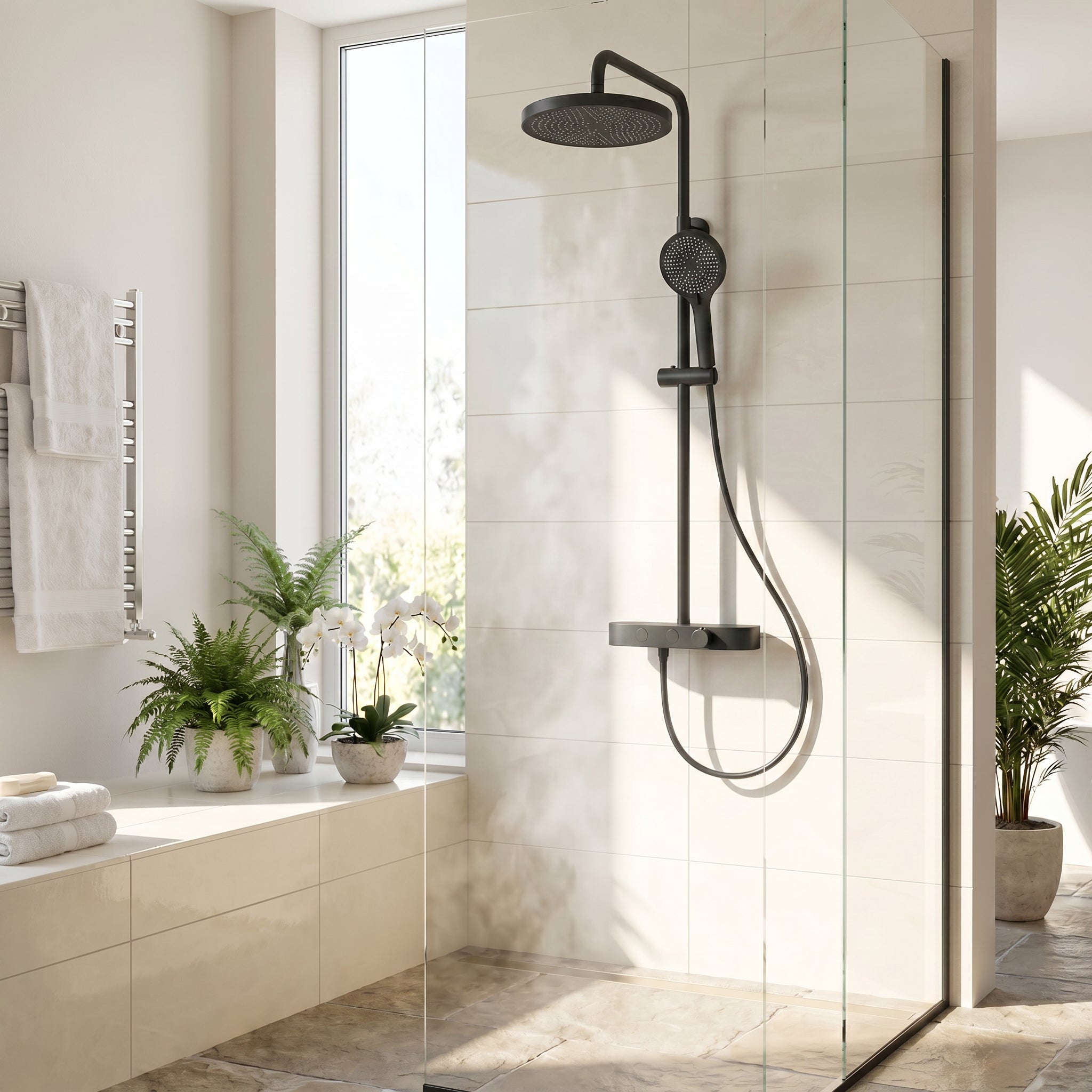 Halo Matte Black 2-Function Thermostatic Shower Column