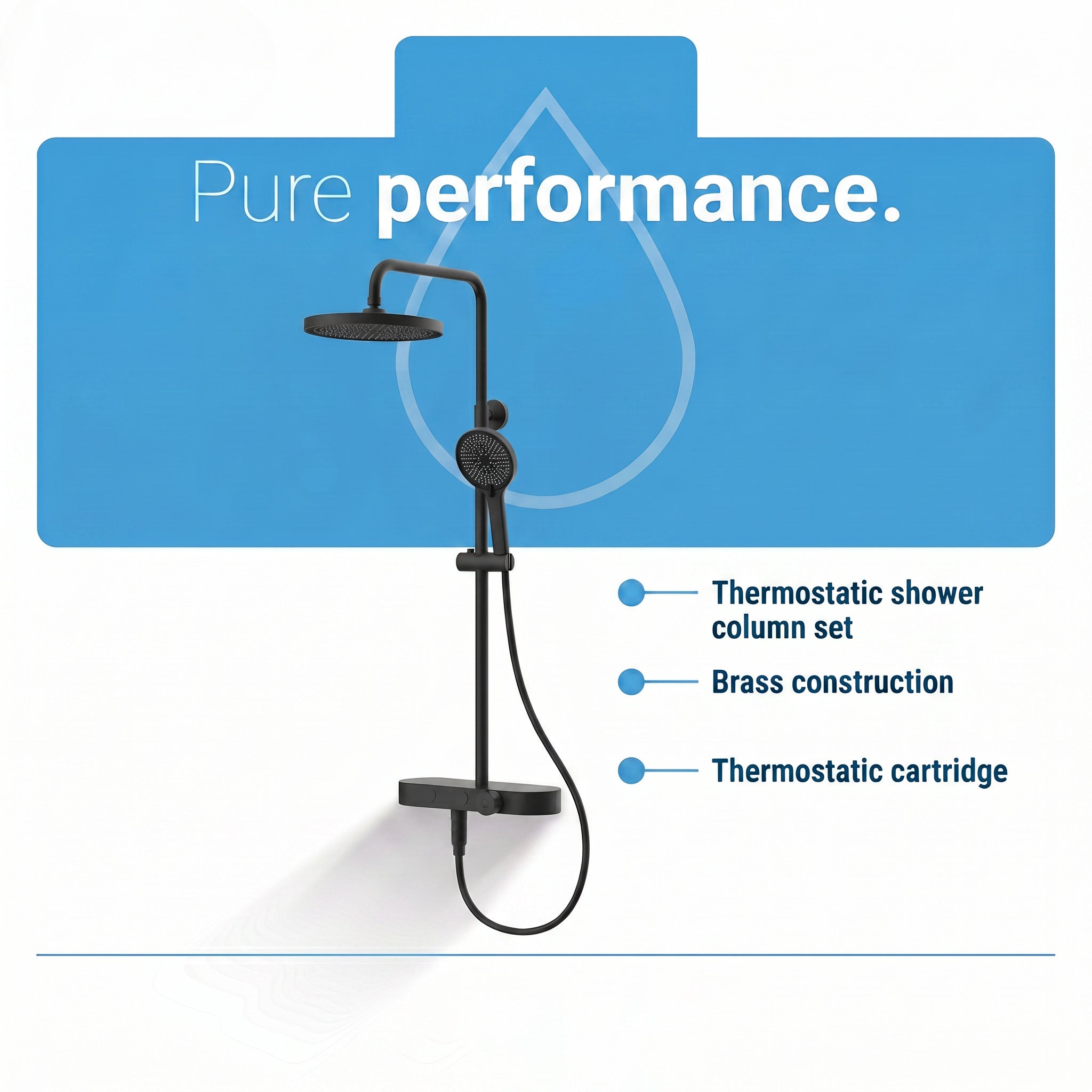 Halo Matte Black 2-Function Thermostatic Shower Column
