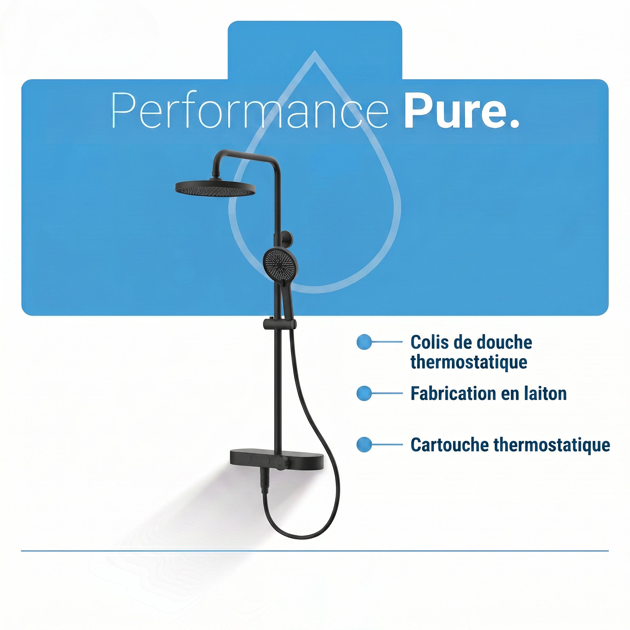 Halo Matte Black 2-Function Thermostatic Shower Column