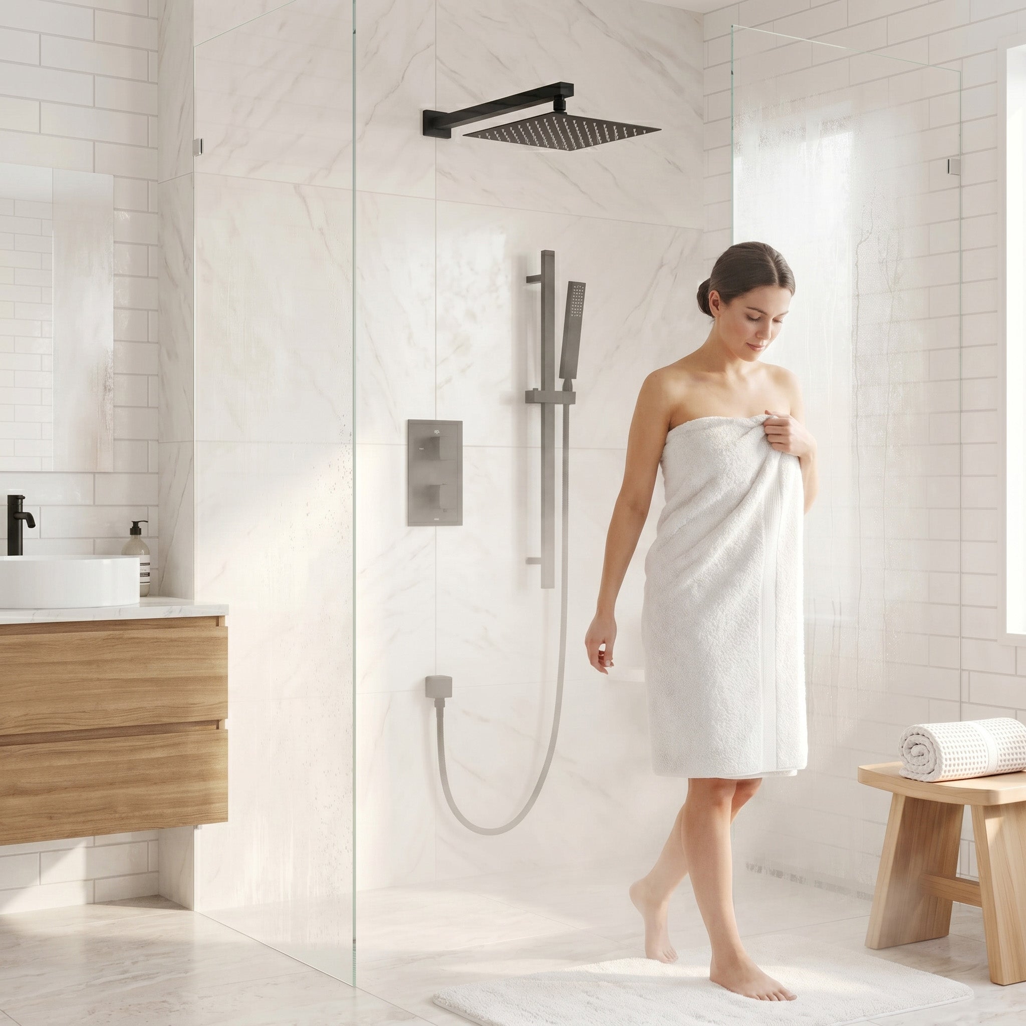 Ensemble de Douche Barbados Noir Mat 2 Fonctions Thermostatique