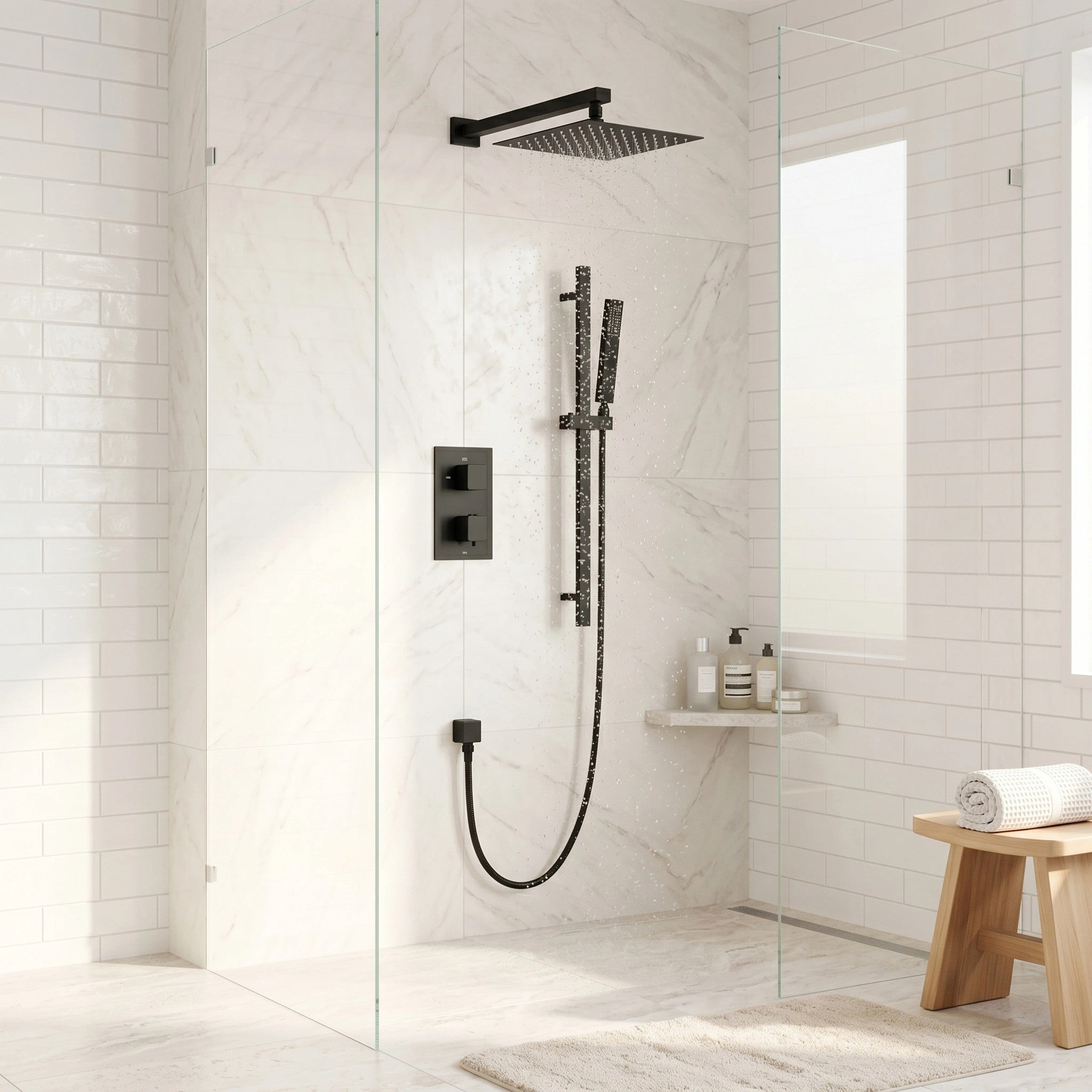 Ensemble de Douche Barbados Noir Mat 2 Fonctions Thermostatique