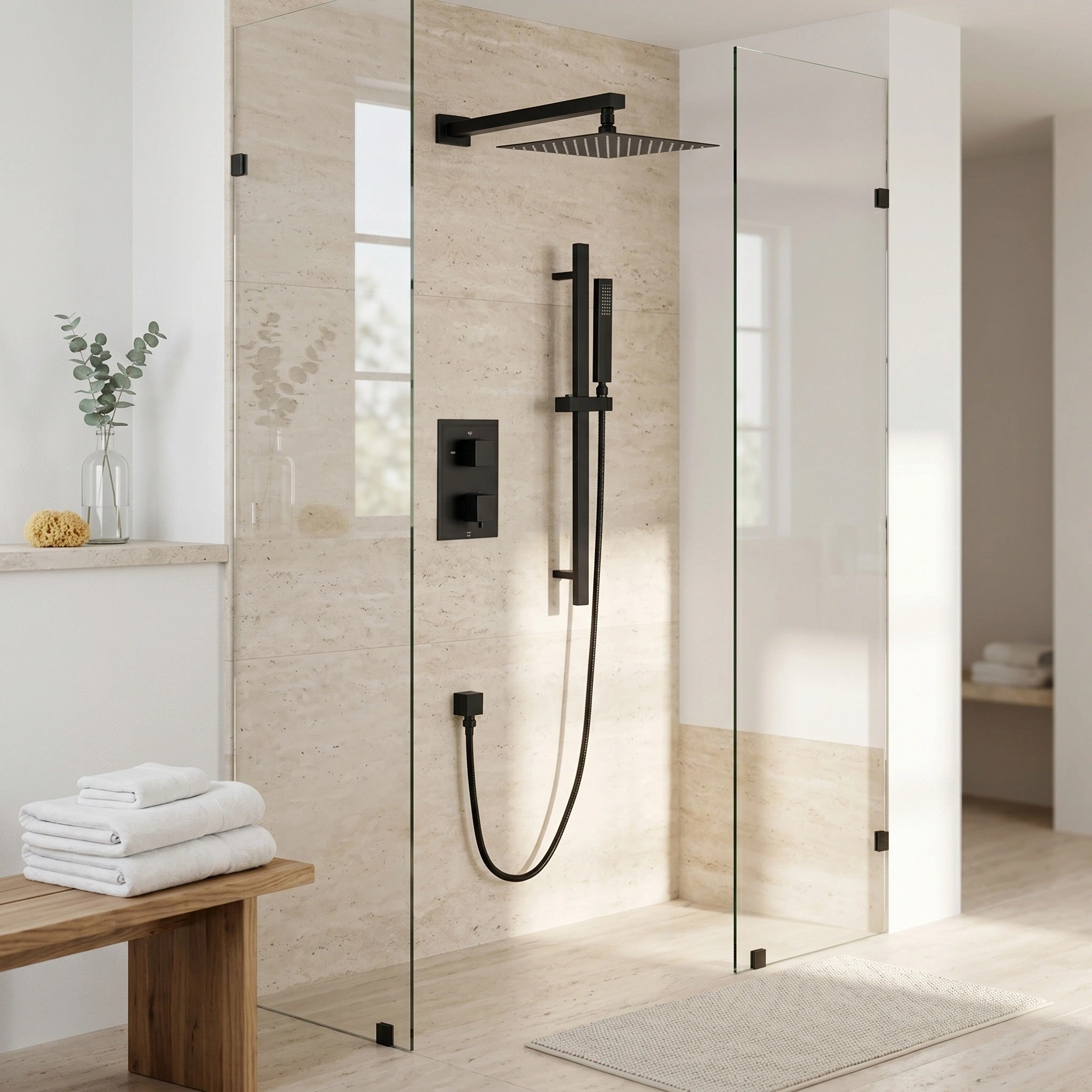 Ensemble de Douche Barbados Noir Mat 2 Fonctions Thermostatique