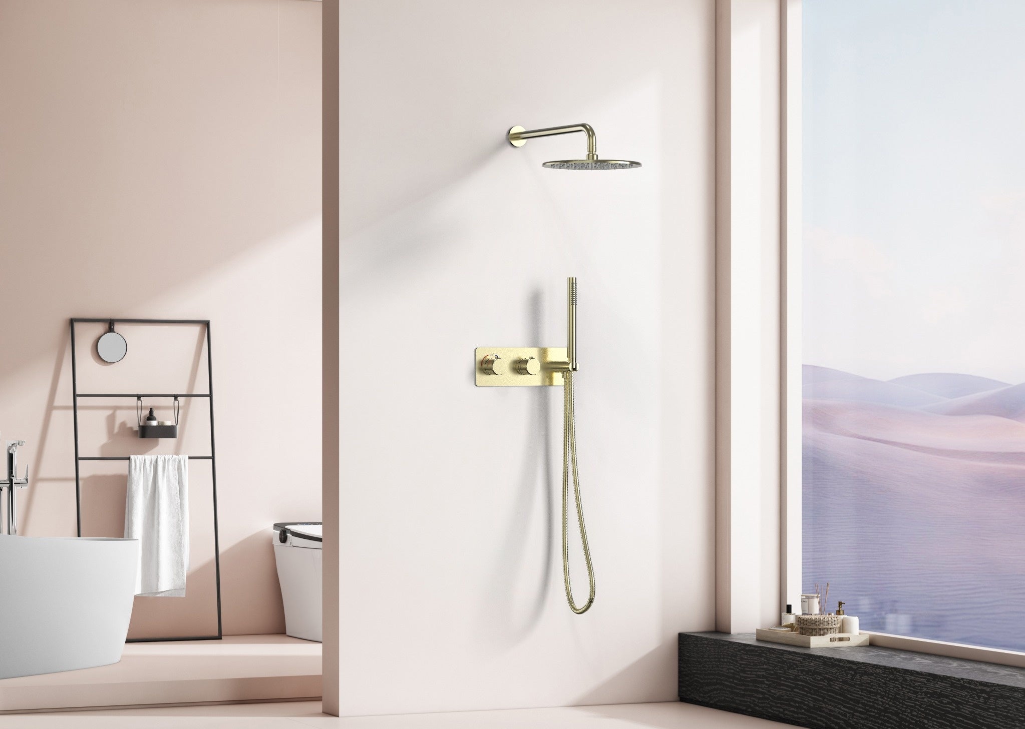 Ensemble de douche thermostatique Arvo 2 fonctions - Or brossé