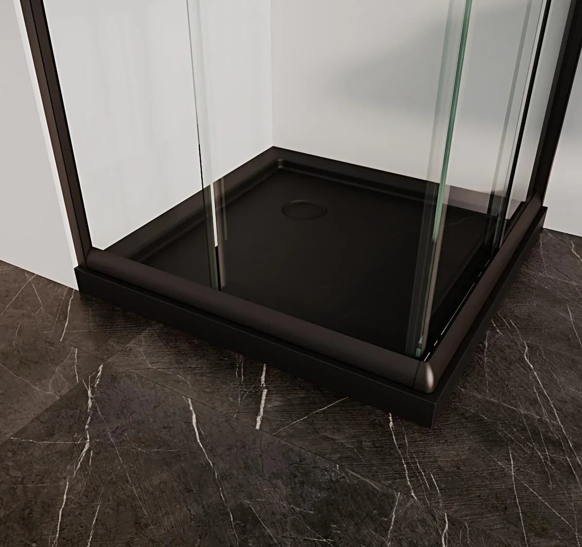 Base de douche noire 36po x 36po en acrylique avec drain de coin