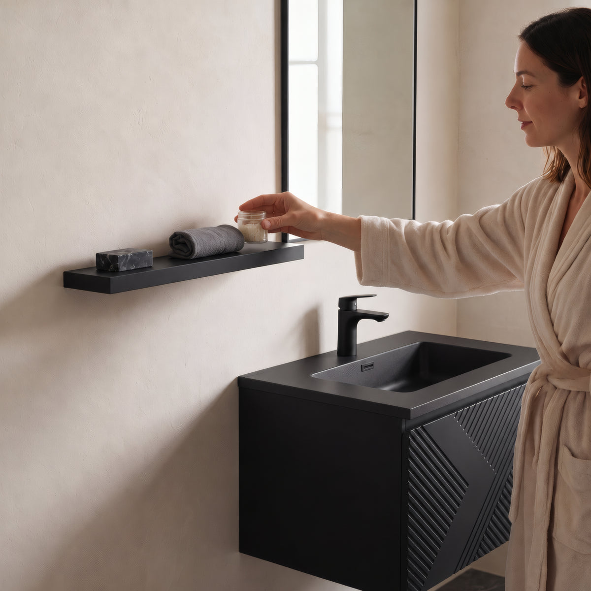 24" Wall-Mount Matte Black Shelf