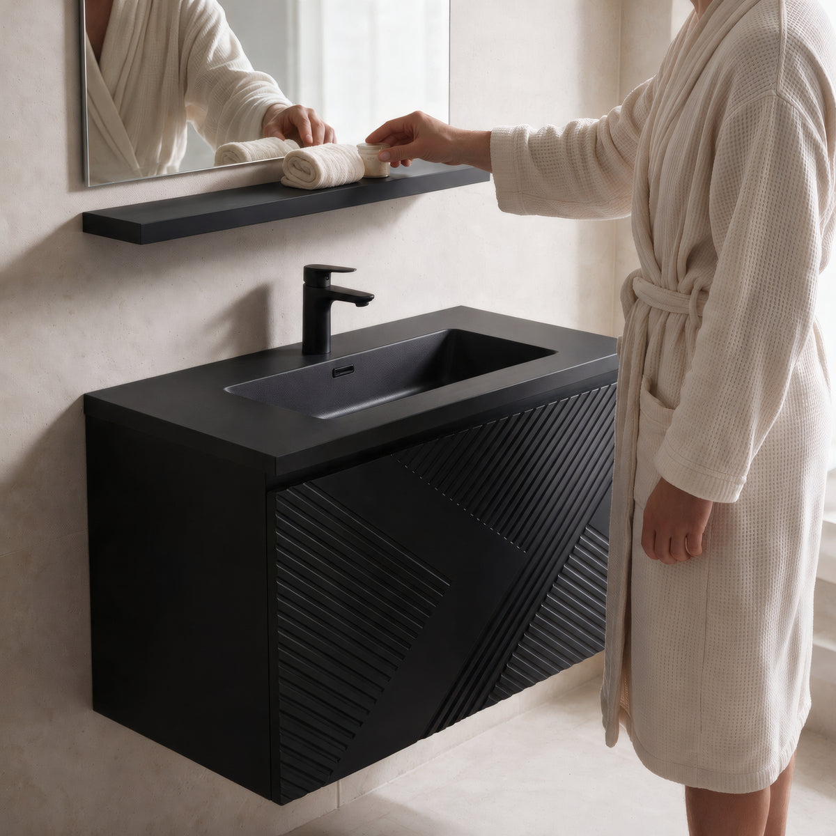 24" Wall-Mount Matte Black Shelf