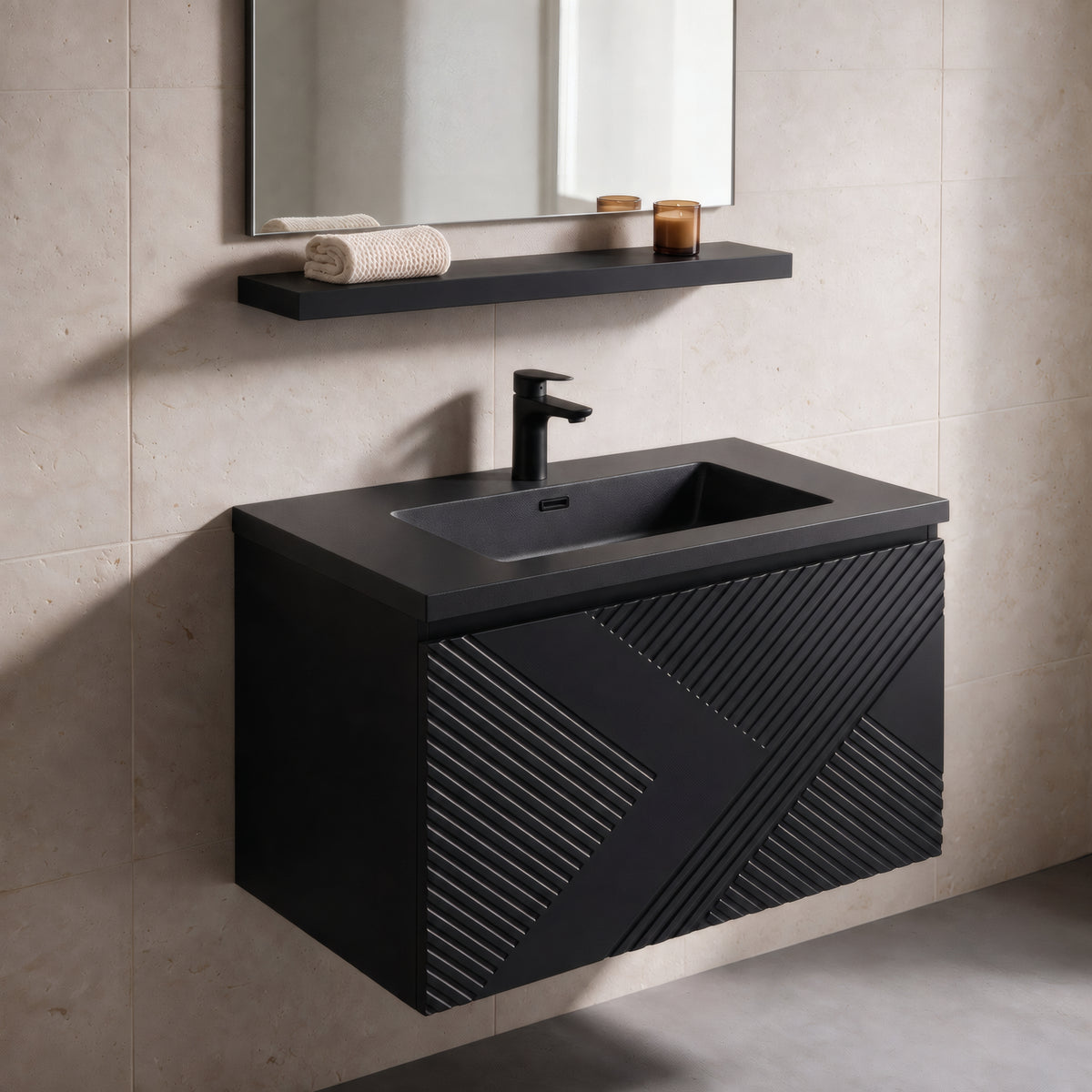 24" Wall-Mount Matte Black Shelf