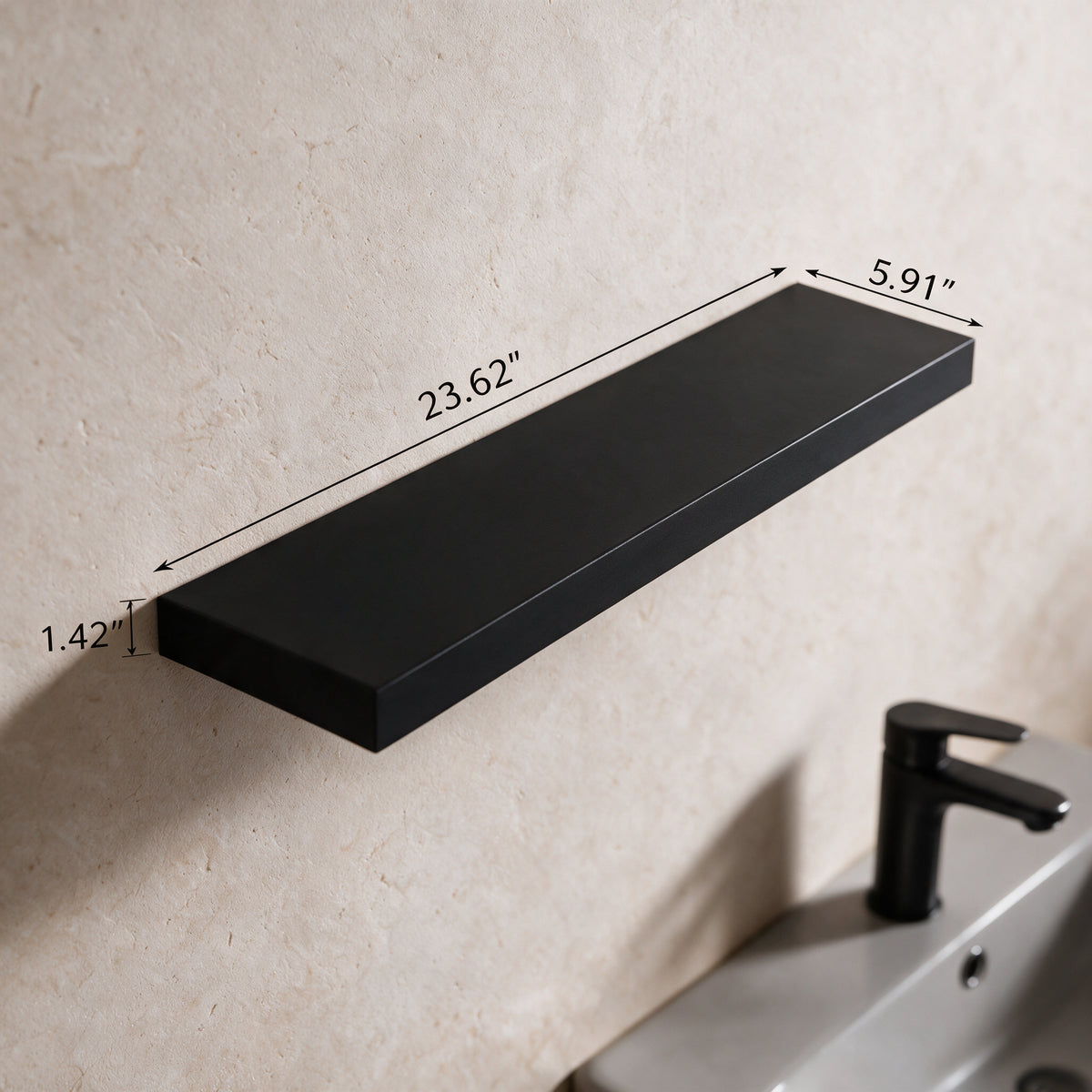 24" Wall-Mount Matte Black Shelf