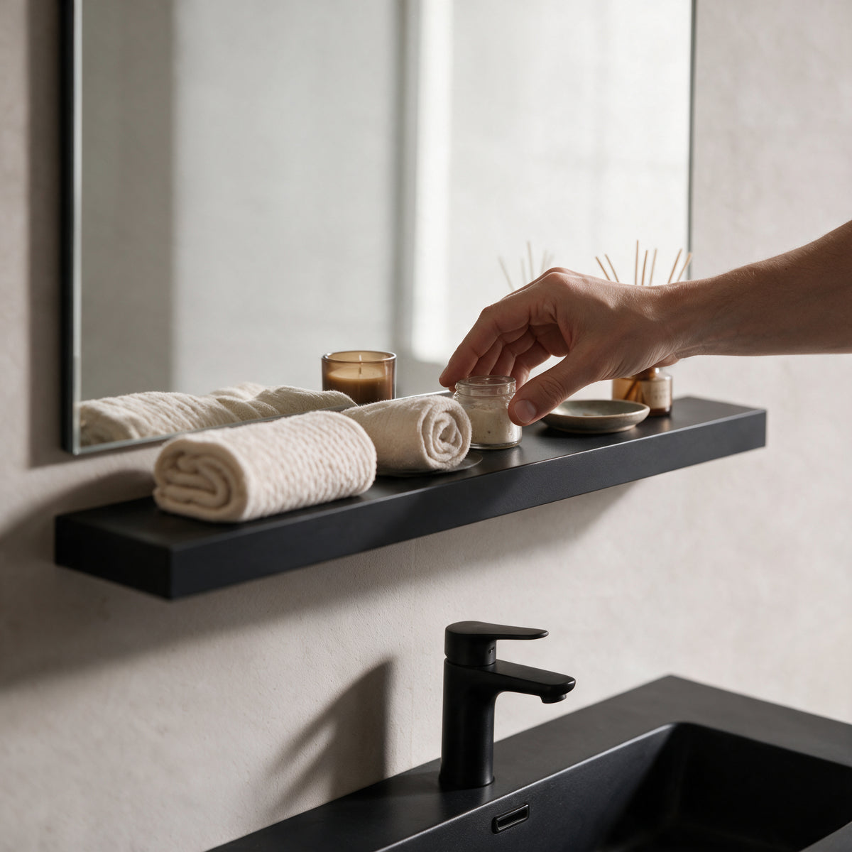 24" Wall-Mount Matte Black Shelf