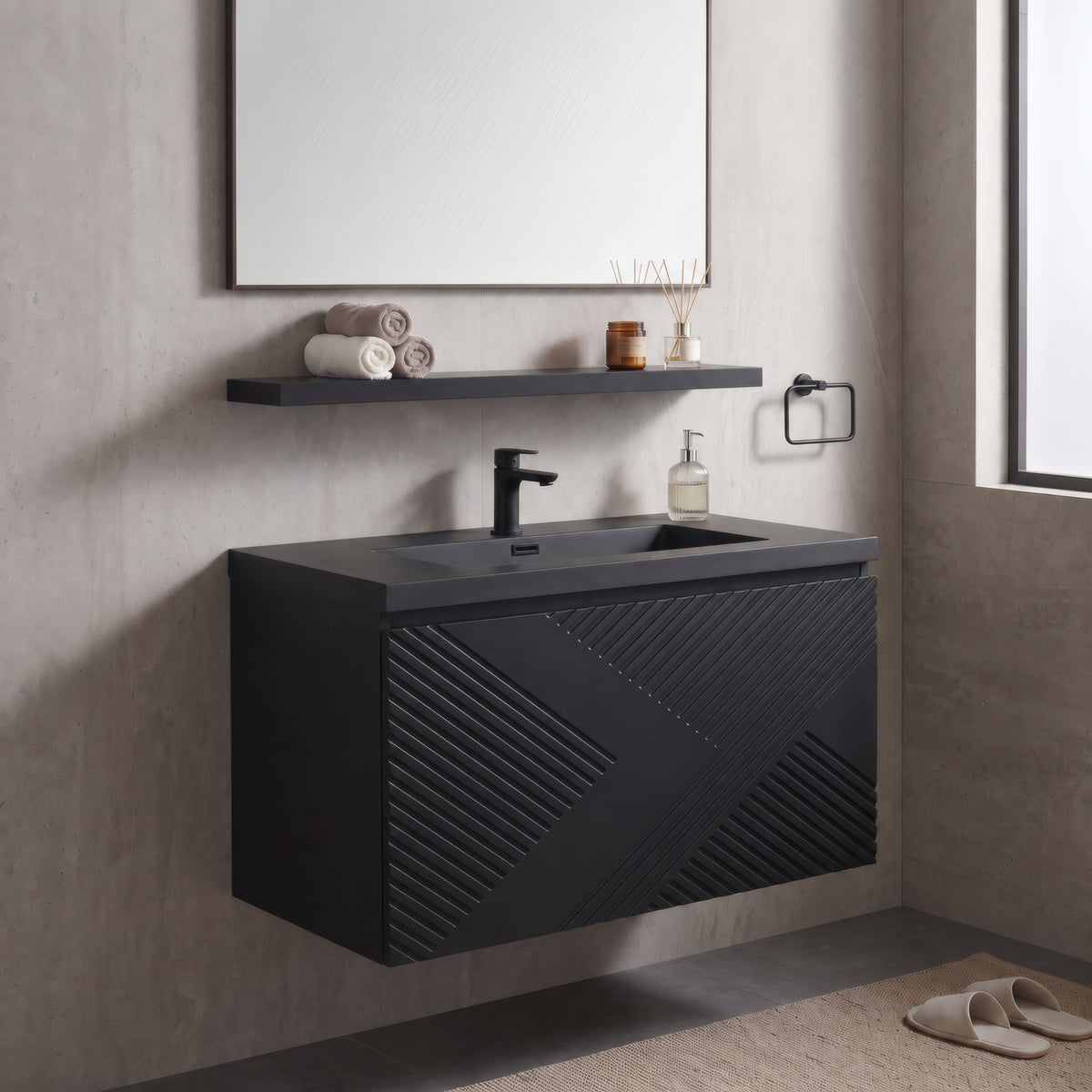 36" Wall-Mount Matte Black Shelf