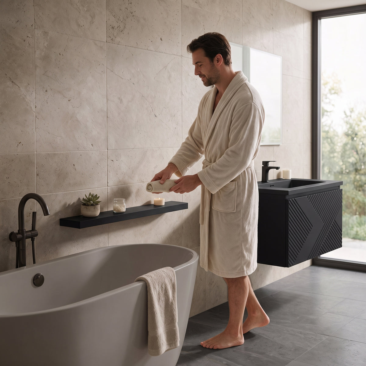 36" Wall-Mount Matte Black Shelf