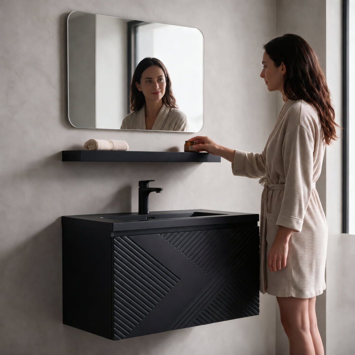 36" Wall-Mount Matte Black Shelf