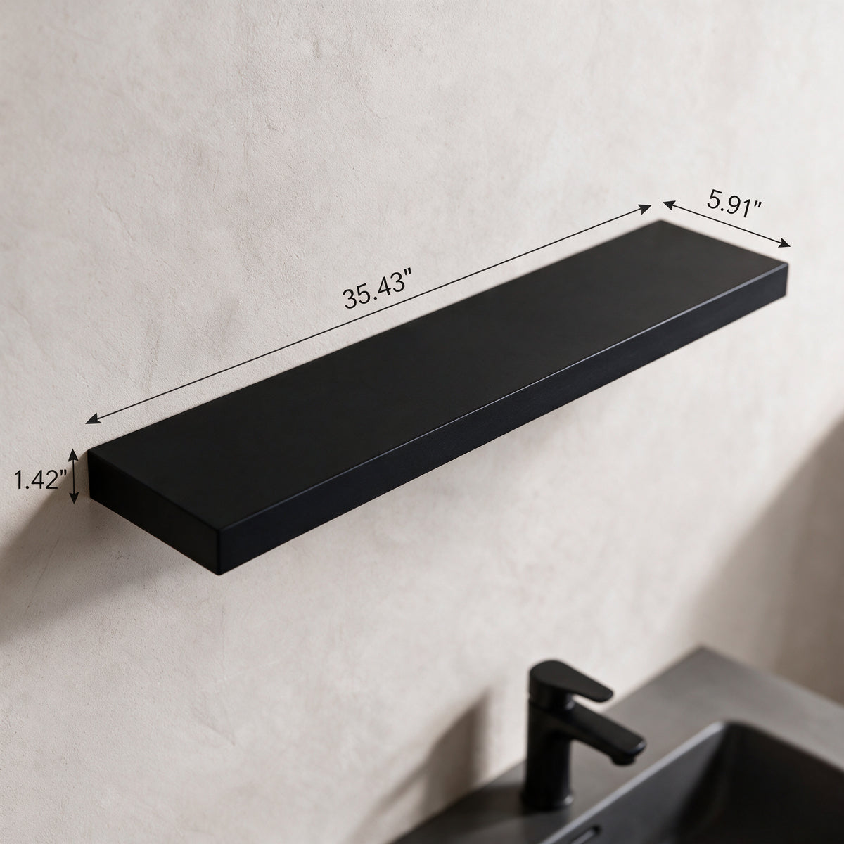 36" Wall-Mount Matte Black Shelf