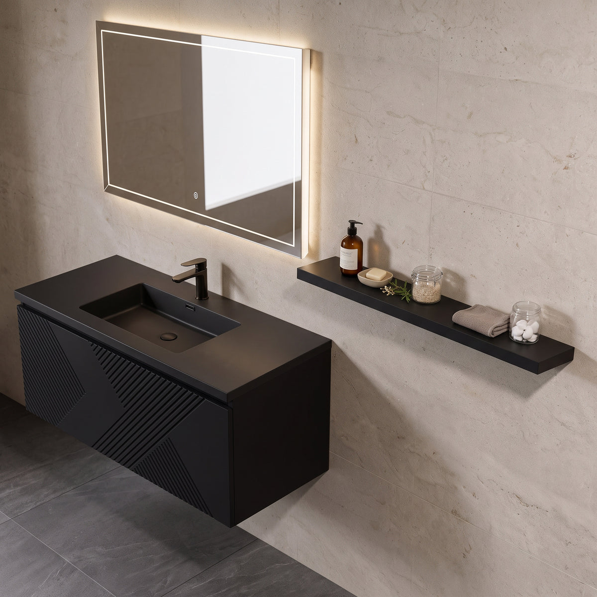 43" Wall-Mount Matte Black Shelf
