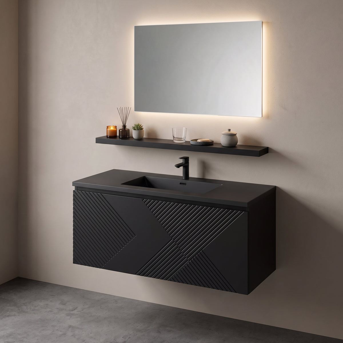 43" Wall-Mount Matte Black Shelf