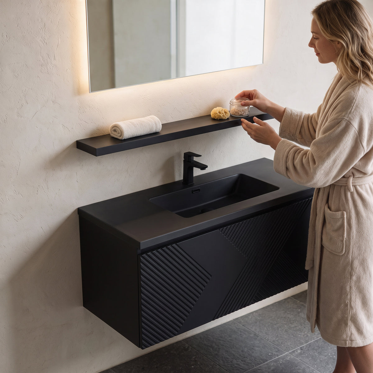 43" Wall-Mount Matte Black Shelf