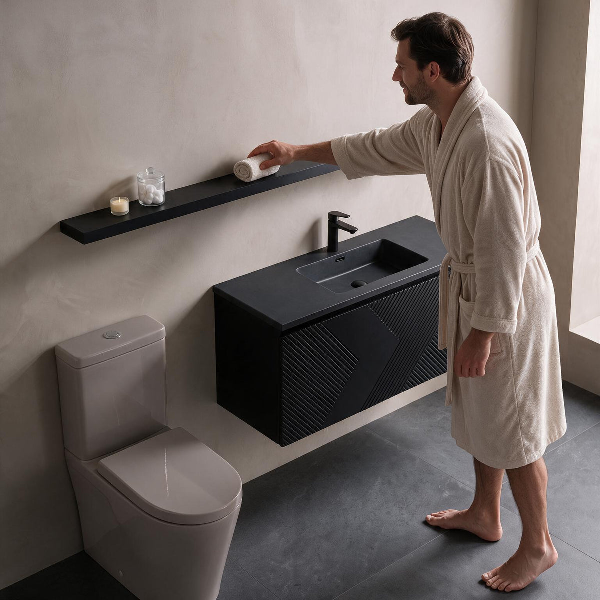 43" Wall-Mount Matte Black Shelf
