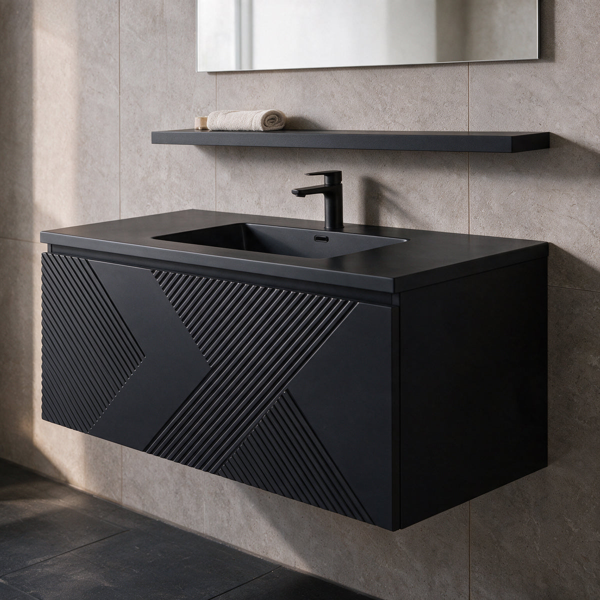43" Wall-Mount Matte Black Shelf