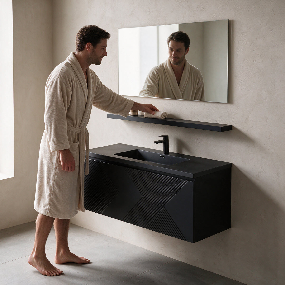 43" Wall-Mount Matte Black Shelf