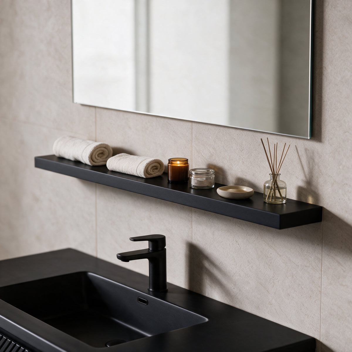 43" Wall-Mount Matte Black Shelf